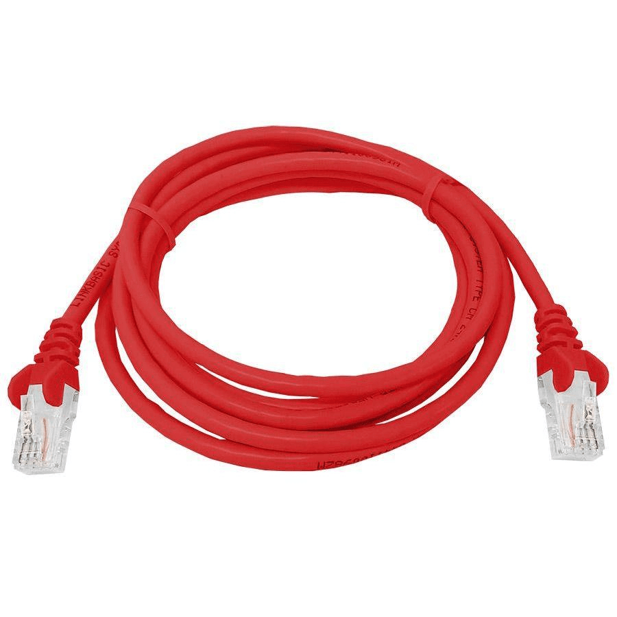 Linkbasic 2m UTP Cat5e Flylead in red color, used for network connectivity.