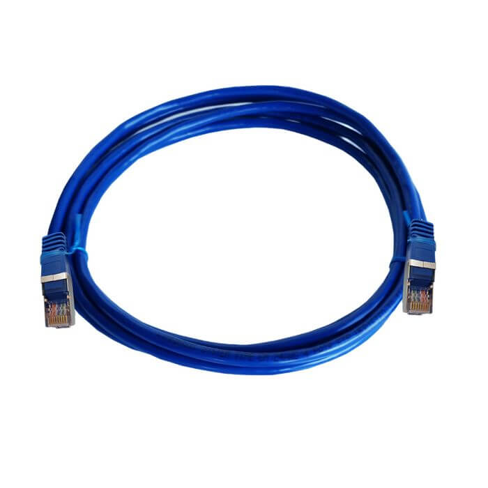 Linkbasic 3m FTP Cat5e Flylead in blue color, showcasing the cable design and connectors.