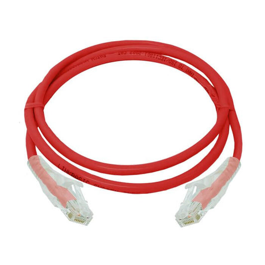 Linkbasic 1m Cat6 UTP Flylead in red color, showcasing a network cable designed for high-speed data transmission.