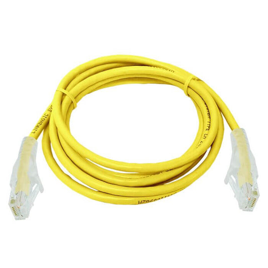 Linkbasic Cat6 UTP Flylead 2m in yellow color, designed for high-speed data transmission.
