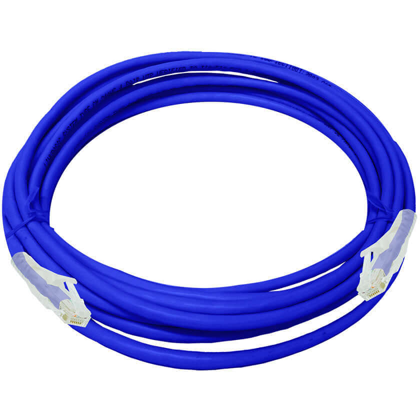 Linkbasic Cat6 UTP Flylead 5m in blue color, suitable for networking and data transmission.