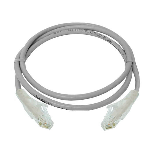 Linkbasic Cat6a UTP Flylead 1m in grey color, showcasing a network cable suitable for high-speed data transmission.