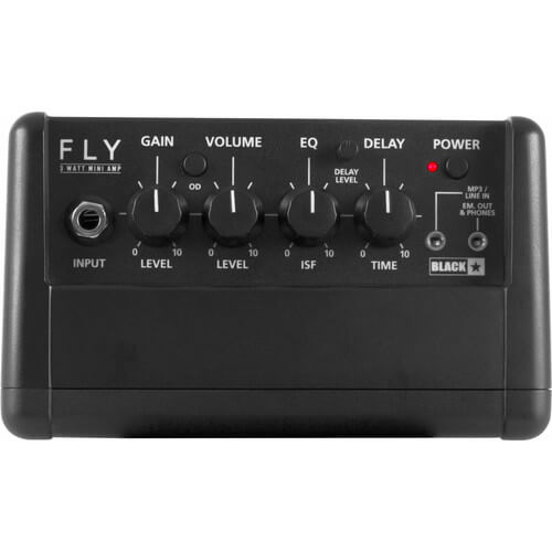 BLACKSTAR FLY3 3-Watt Mini Electric Guitar Amplifier in black color, featuring a compact and portable design with delay effect.