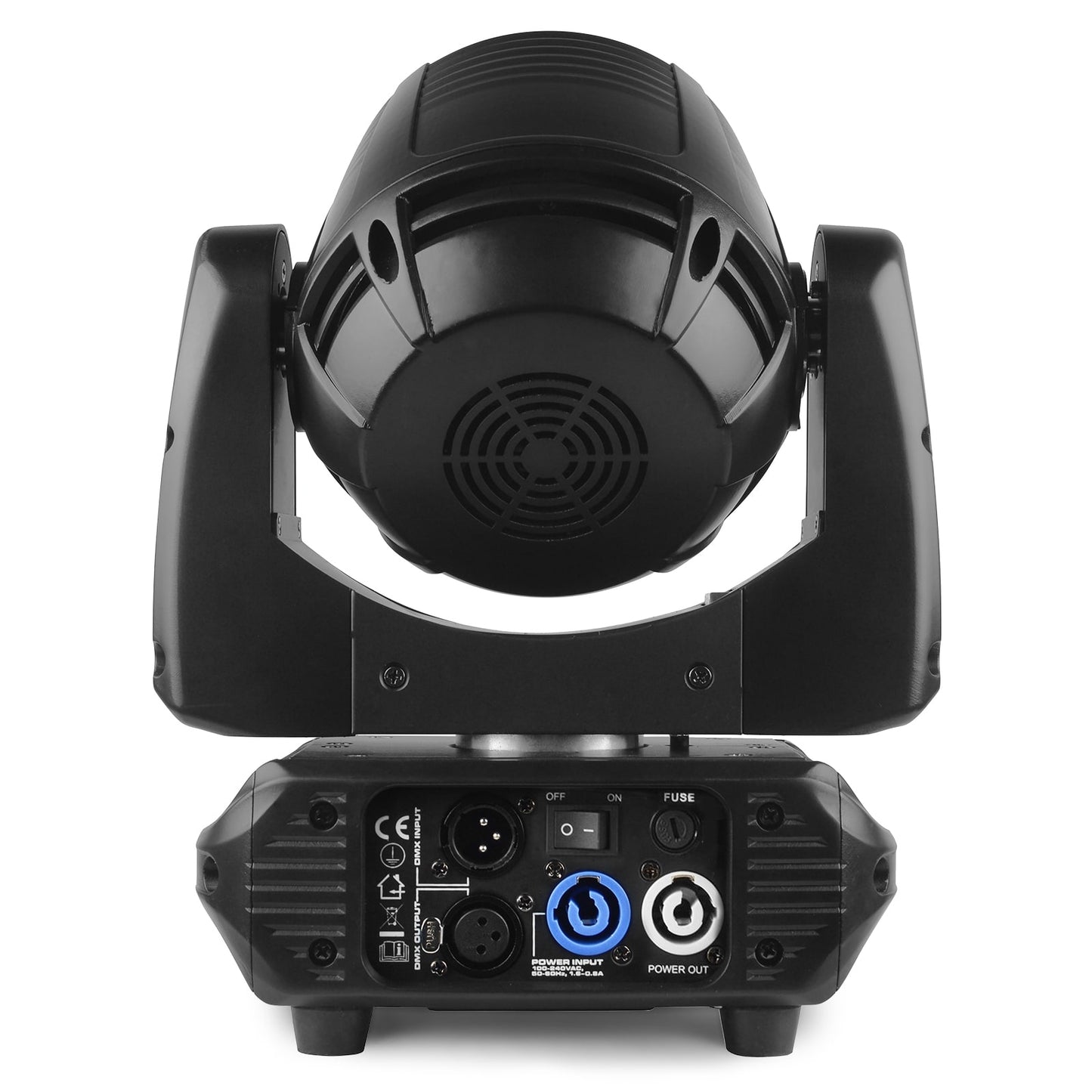 Back view of the Fuze610Z LED Wash Moving Head with Zoom - 6x 10W RGBW LEDs, motorized zoom, DMX control, compact design.