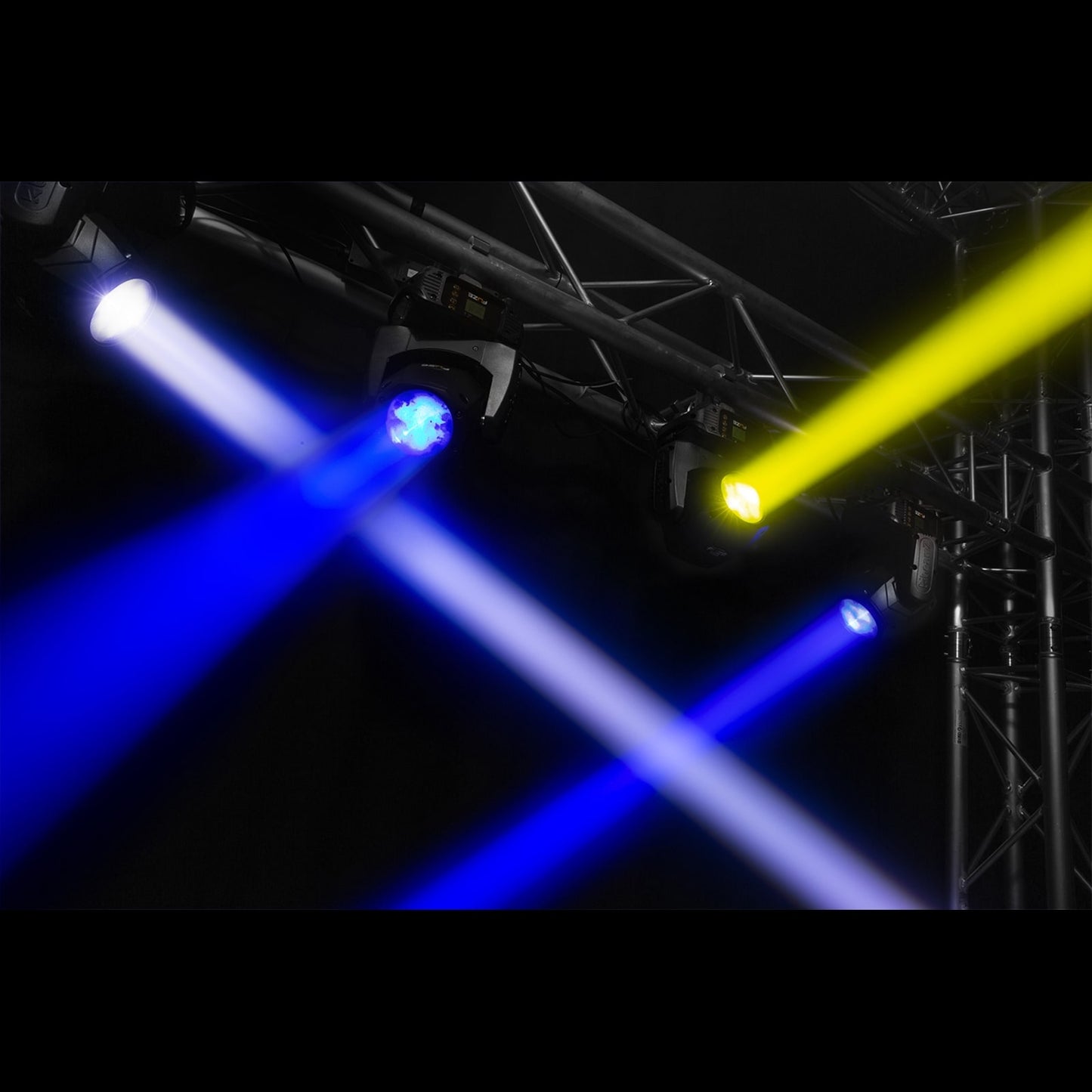 Effect view of the Fuze75B LED Beam Moving Head featuring a 75W white LED with 17 gobos and multiple DMX channels 2.