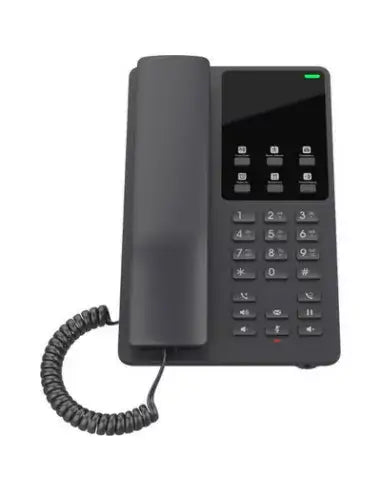 Grandstream GHP621W 2-Line WiFi Hotel Phone in black color, designed for hotel use.