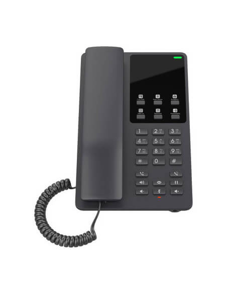 Grandstream GHP621W 2-Line WiFi Hotel Phone in black color, designed for hotel use.