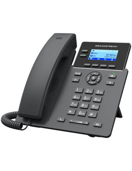 Grandstream GRP2602P 2-Line Desk Phone, PoE enabled, with a sleek design and two lines for efficient communication.