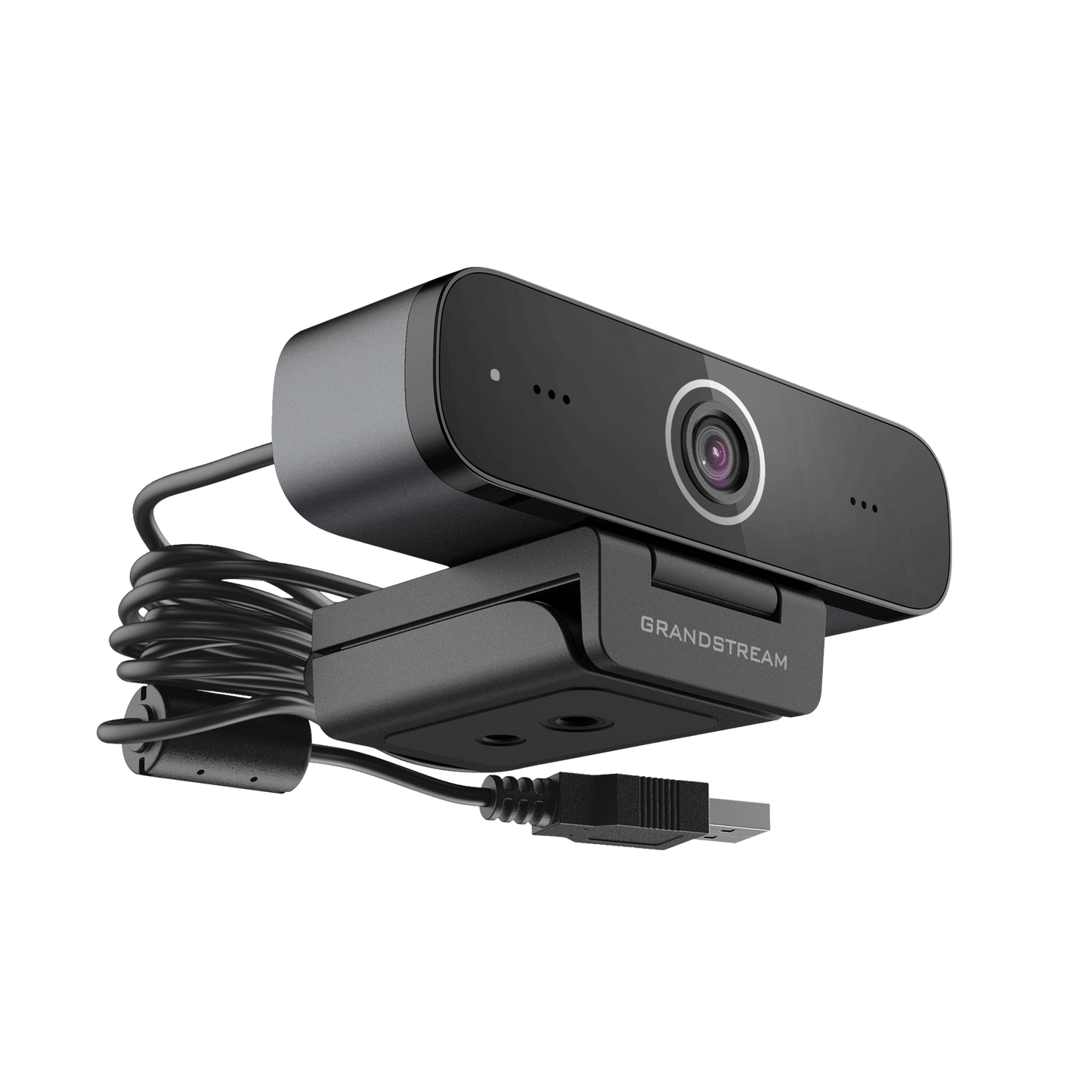 Grandstream GUV3100 1080p USB camera with microphone, shown from the left side.