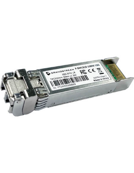 Grandstream GWN Single-Mode SFP+ module for 10Gbps data transmission at 1310nm wavelength over a distance of 10km.