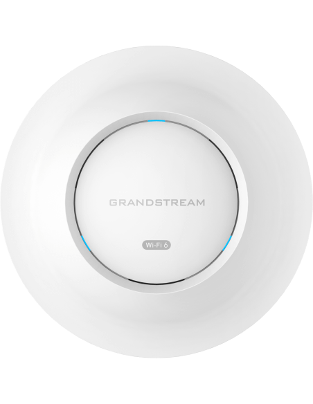 Grandstream GWN7662 Hybrid WiFi 6 Indoor Access Point mounted on a ceiling, designed for enhanced wireless connectivity.