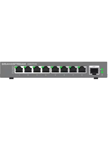 Grandstream GWN7701M 8-Port Unmanaged 2.5G Switch, featuring multiple ports for network connectivity.