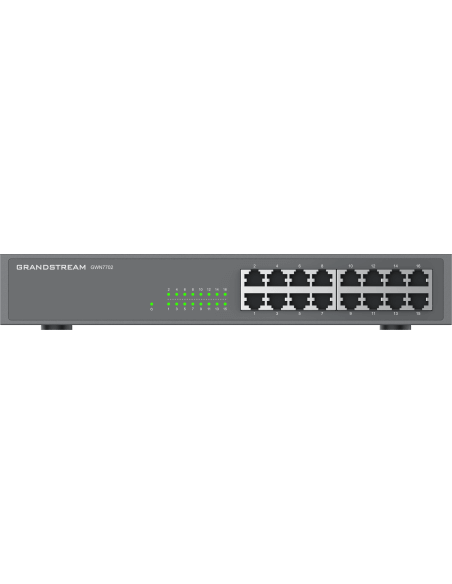 Grandstream GWN7702 16-Port Unmanaged GbE Switch with multiple Ethernet ports for network connectivity.