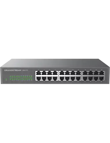 Grandstream GWN7703 24-Port Unmanaged GbE Switch displayed in a professional setting.
