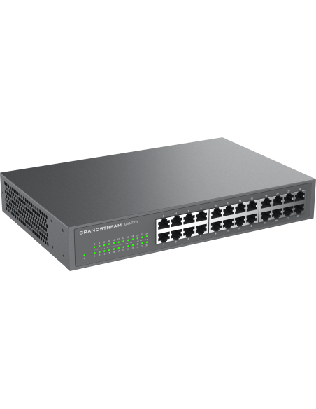 Image of the Grandstream GWN7703 24-Port Unmanaged GbE Switch, showcasing its design and ports.