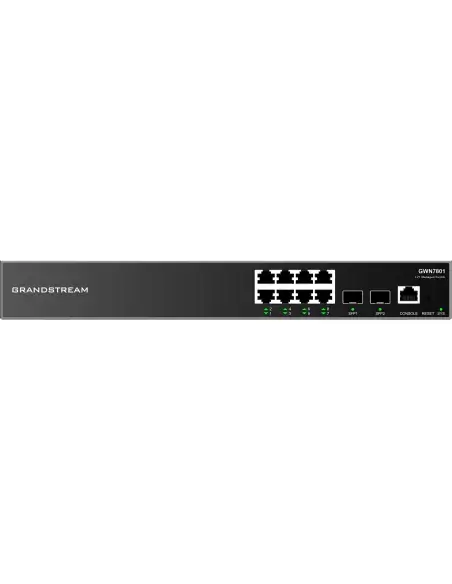 Grandstream GWN7801P 8-Port Managed PoE Switch with 120W power, featuring 8 Ethernet RJ45 ports and 2 SFP slots.