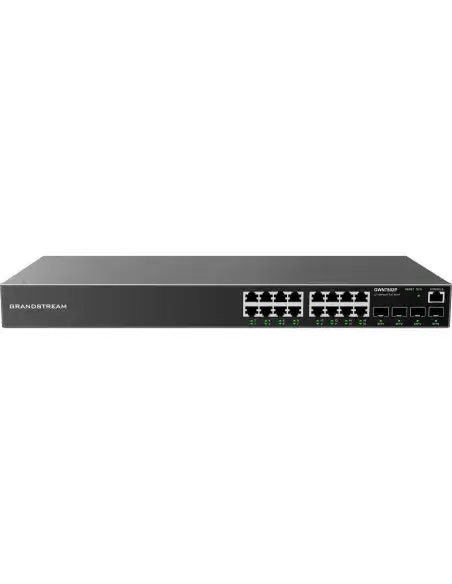 Grandstream GWN7802P 16-Port Managed PoE+ Switch with 240W power capacity, featuring multiple Ethernet ports for network connectivity.
