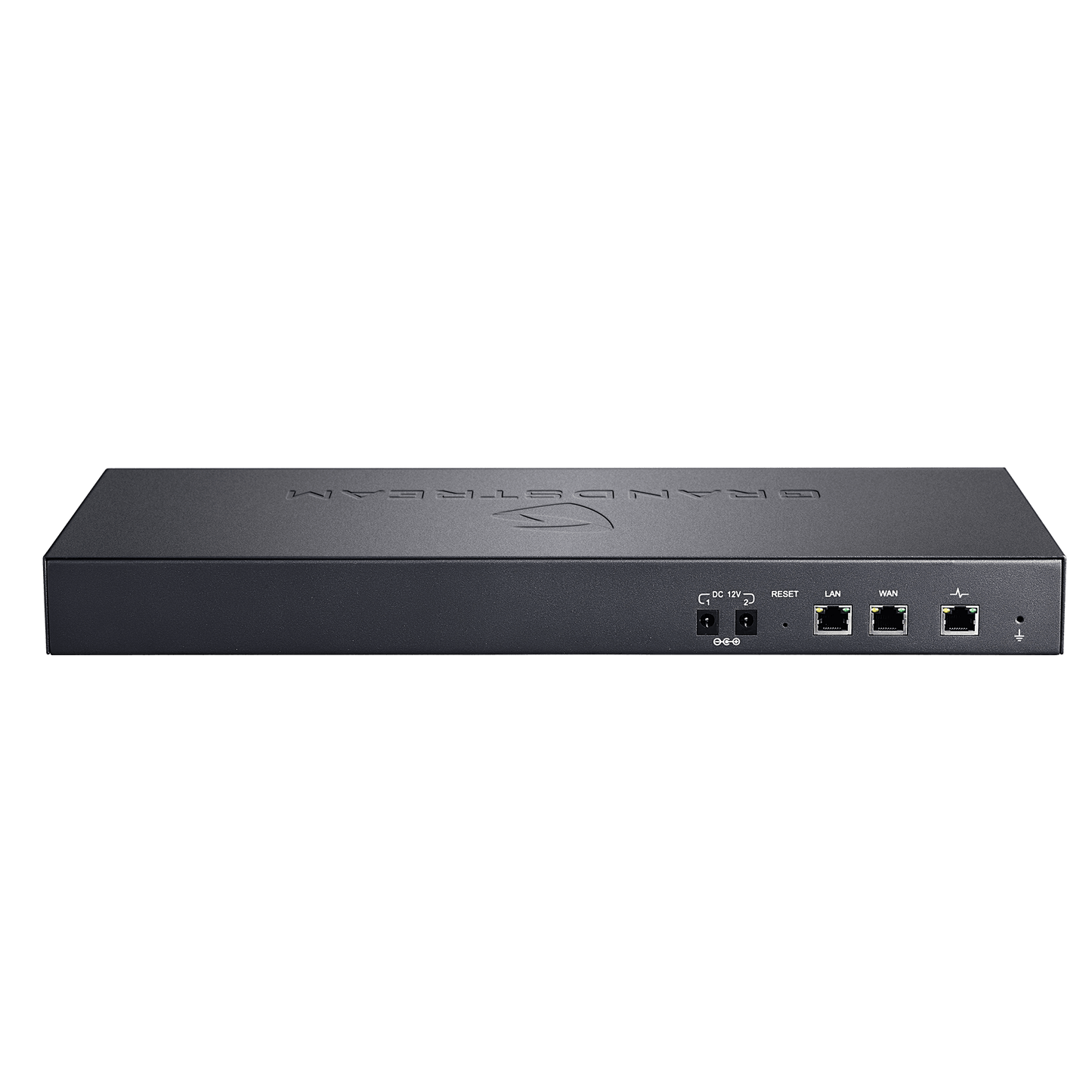 Back view of the Grandstream UCM6510 VoIP PBX showing 2 FXS, 2 FXO, and 1 E1 ports.