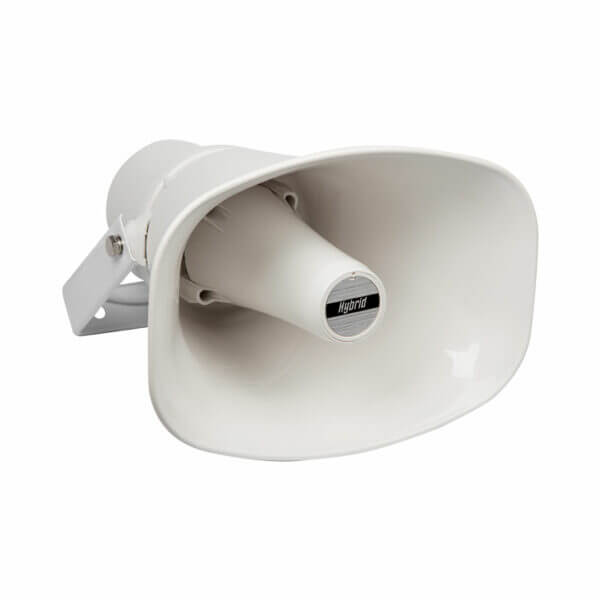 Adastra 100V Line Horn Speaker 30W mounted with adjustable bracket, in grey ABS material.