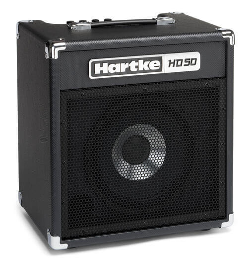 Hartke HD25 - 25W Bass Combo Amplifier featuring an 8-inch HyDrive speaker, designed for bass players with 1/4" input, aux input, and headphone output.