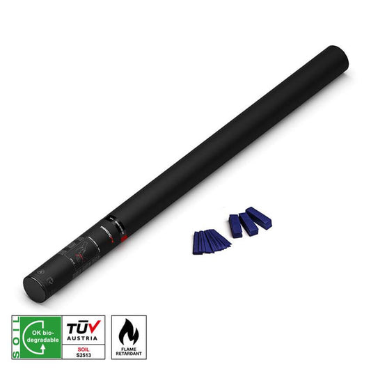 MAGICFX Handheld Cannon PRO 80cm in dark blue, designed for shooting confetti, displayed against a neutral background.
