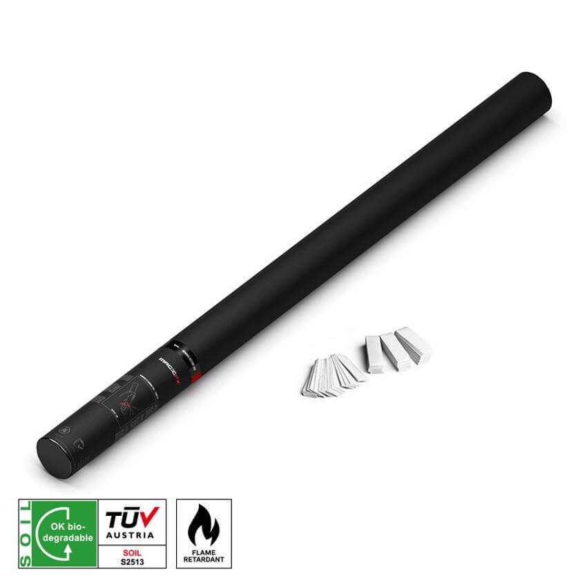 MAGICFX Handheld Cannon Pro in white color, designed for shooting confetti, with a length of 80 cm.