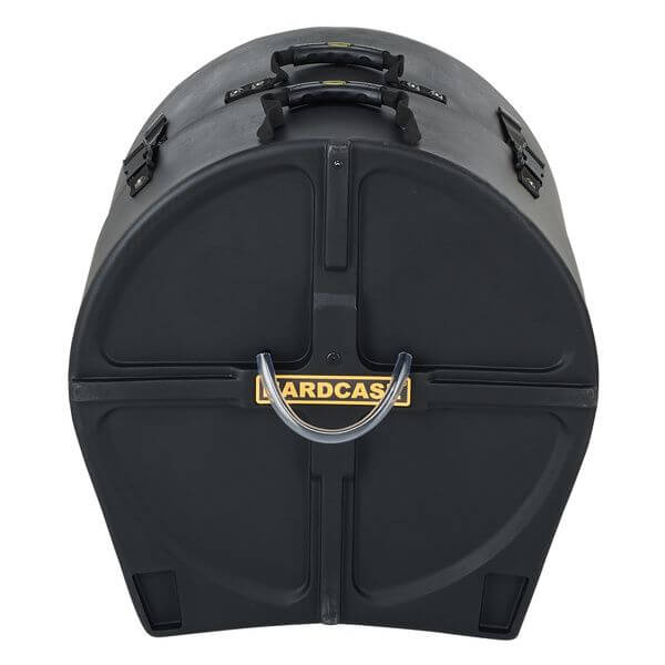Hardcase 18 inch bass drum case displayed from the front, showcasing its protective design.