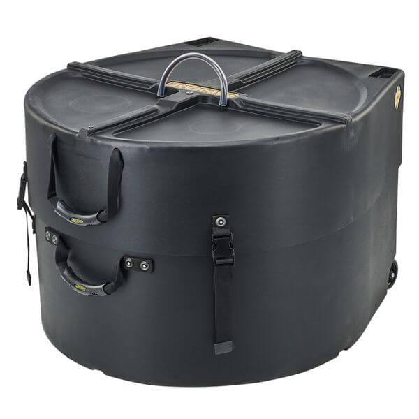 Hardcase 22 inch bass drum case featuring wheels and a pull handle for easy mobility.