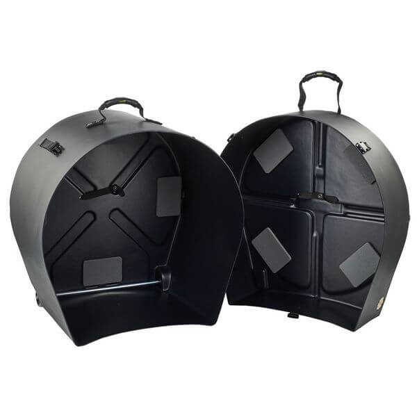 Hardcase 22 inch bass drum case featuring wheels and a pull handle for easy mobility.
