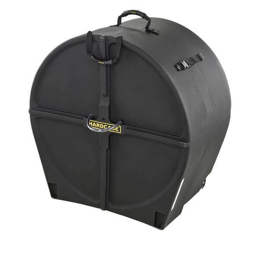 Hardcase 26 inch bass drum case with wheels and pull handle, designed for extra large drums.