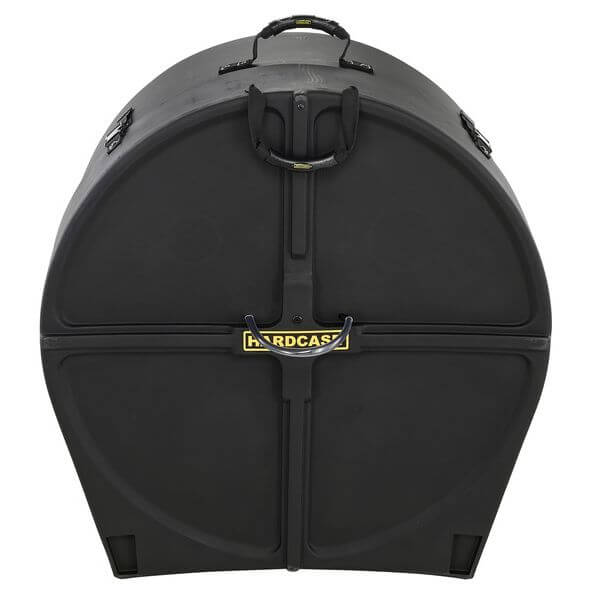 Hardcase 26 inch bass drum case with wheels and pull handle, designed for extra large drums.
