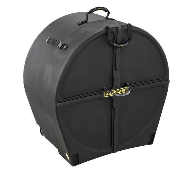 Hardcase 26 inch bass drum case with wheels and pull handle, designed for extra large drums.