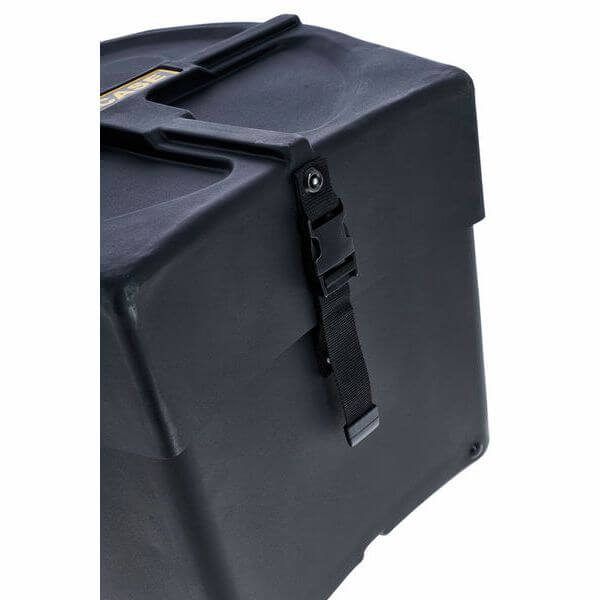 Hardcase 14x12 inch marching snare drum case with high tension and wheels, designed for protection and easy transport.