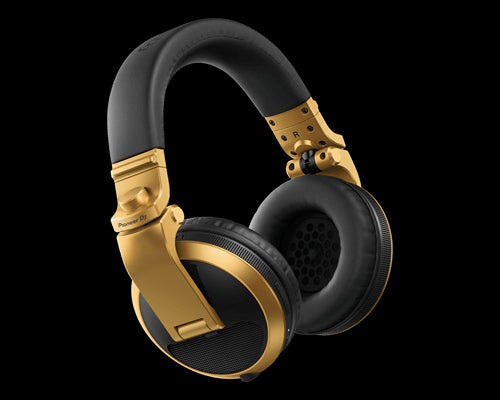Pioneer HDJ-X5BT-N Wireless Over-Ear DJ Headphones in Gold color, showcasing the design and features.