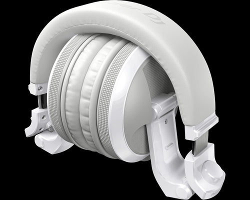 Pioneer HDJ-X5BT-W Wireless Over-Ear DJ Headphones in white, folded for compact storage.
