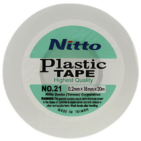 Nitto Electrical Insulation Tape Type 21 in white, measuring 0.2mm thick, 18mm wide, and 20m long, displayed on a white background.