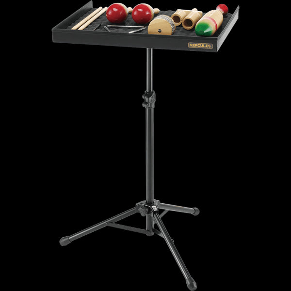 Hercules Stands DS800B Percussion Table Stand showcased in an image, highlighting its design and features.