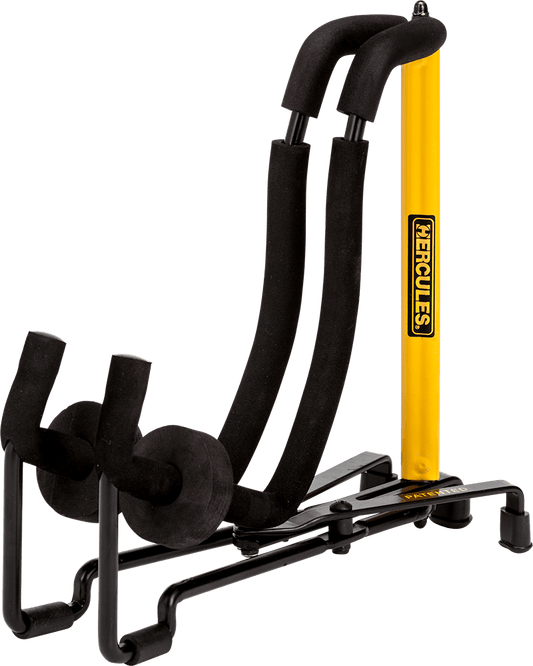 HERCULES STANDS GS303B TravLite Folk Instrument Stand designed for banjos, mandolins, ukuleles, and violins, showcasing its compact and sturdy build.