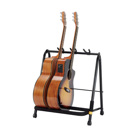 Multi-guitar stand with foam padding designed for displaying multiple guitars securely.
