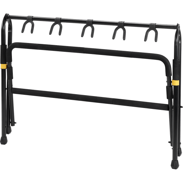 HERCULES STANDS GS525B 5-PC GUITAR DISPLAY RACK featuring a multi-guitar stand with foam padding.