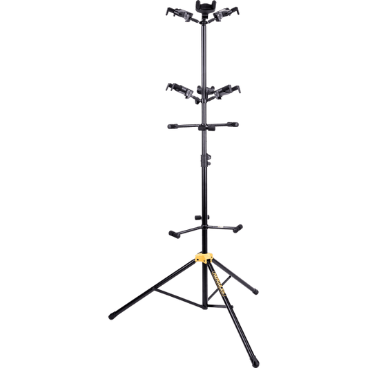 HERCULES STANDS GS526B guitar display rack designed to hold up to 6 guitars with an auto grip system.