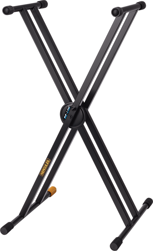 HERCULES STANDS KS120B EZ-LOK Double X Keyboard Stand - Adjustable and Sturdy, showcasing its design and features.