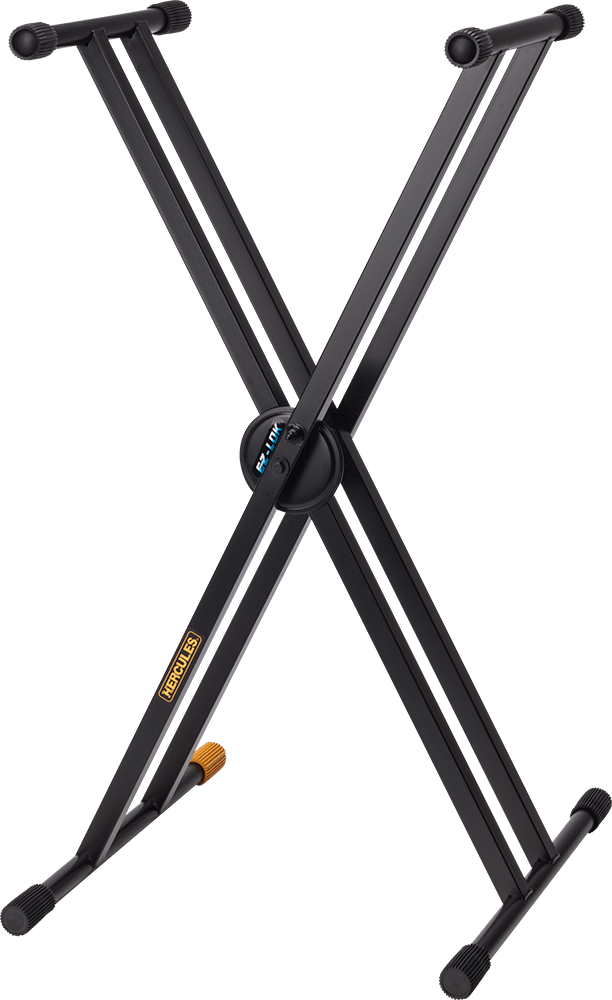 HERCULES STANDS KS120B EZ-LOK Double X Keyboard Stand, showcasing its adjustable and sturdy design.