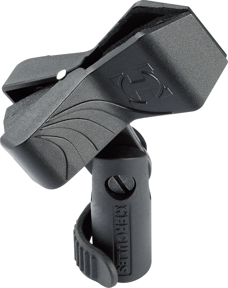 Adjustable microphone clip designed for 20-35mm microphones, featuring a sturdy build and ergonomic design.