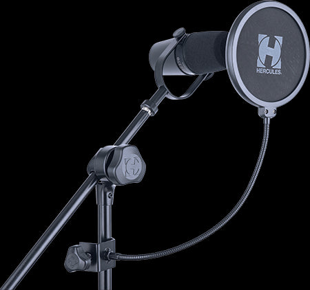Hercules MH200B Pop Filter designed to reduce unwanted noise during recording.