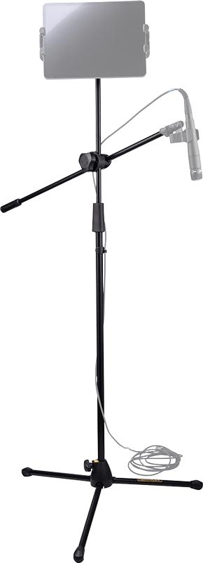 HERCULES MS434B Stage Series Quick Turn Tripod Microphone Stand with a 2-Way Boom, showcasing its adjustable features and sturdy design.