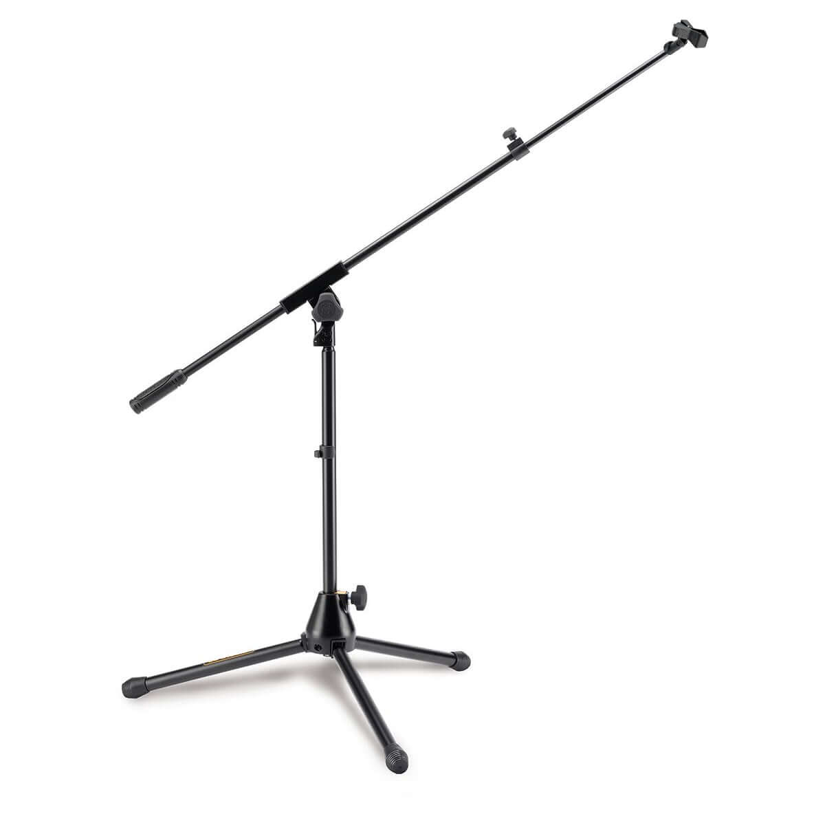 Hercules MS540B Kick Drum Mic Stand shown in a studio setting, designed for holding microphones securely during performances.