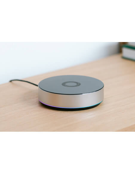 Homey Smart Home Hub showcasing multi-protocol connectivity with technologies including Wi-Fi, Zigbee, Z-Wave Plus, and Bluetooth.