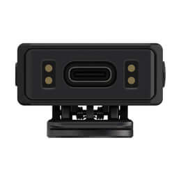 Hollyland LARK MAX SOLO Wireless Microphone System featuring a transmitter with built-in omni microphones and a receiver, in black color.