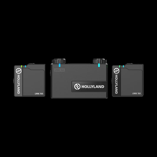 Hollyland LARK 150 1X Transmitter in black color, part of a compact digital wireless microphone system.